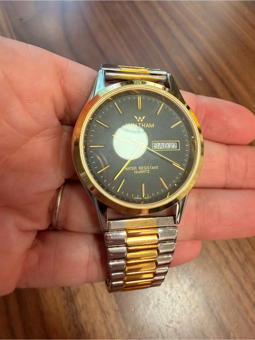 VTG Waltham Two-Tone Gold & Silver Watch Men's Classic Stretchy Band Watch